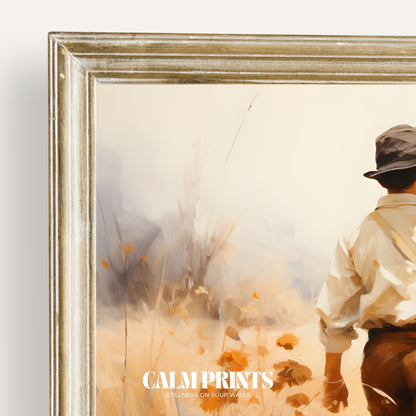 Poster showing a peaceful walk through wheat fields in golden light