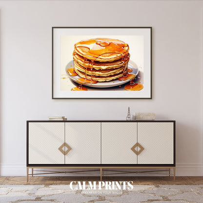 Poster featuring a sweet breakfast scene with pancakes and syrup glow
