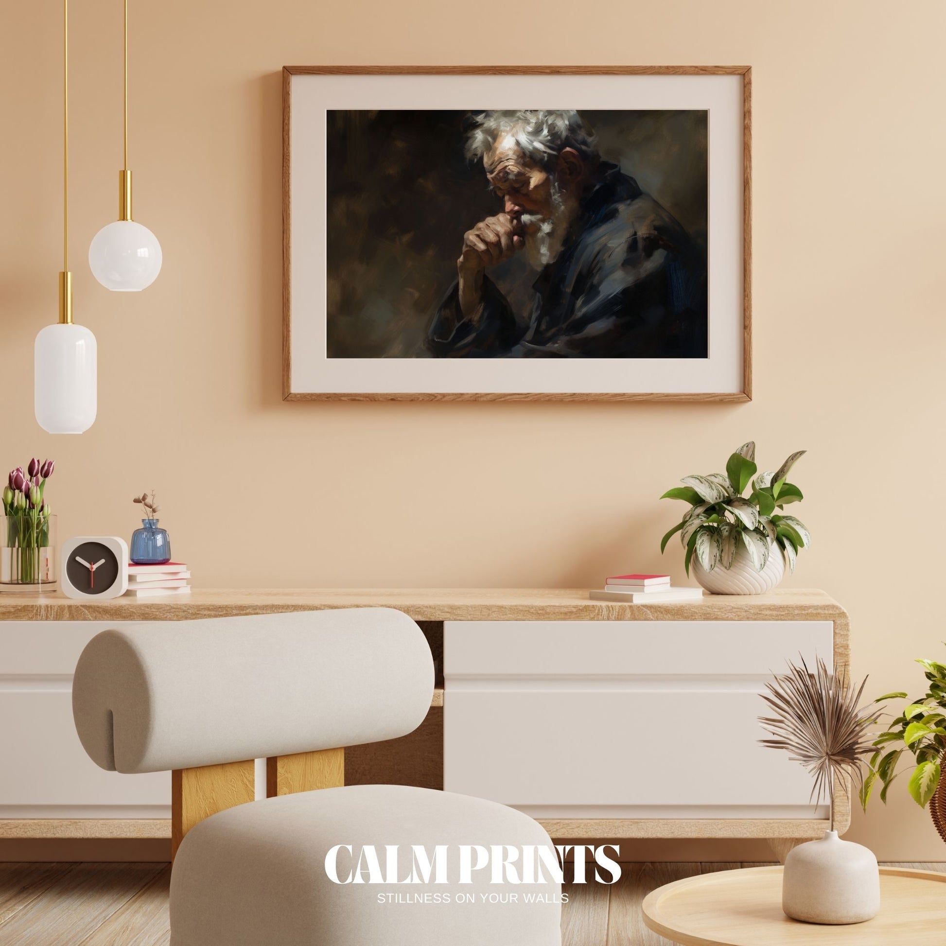 Artwork capturing the thoughtful expression of a serene elderly face
