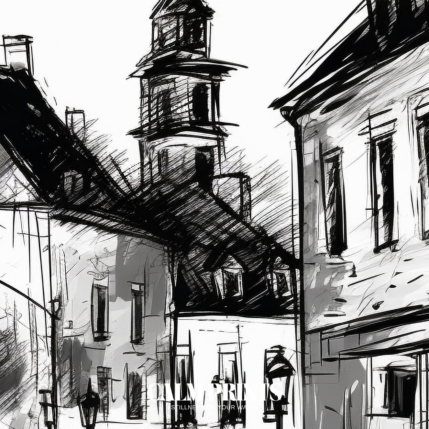 Timeless cityscape in monochrome with architectural depth and serenity
