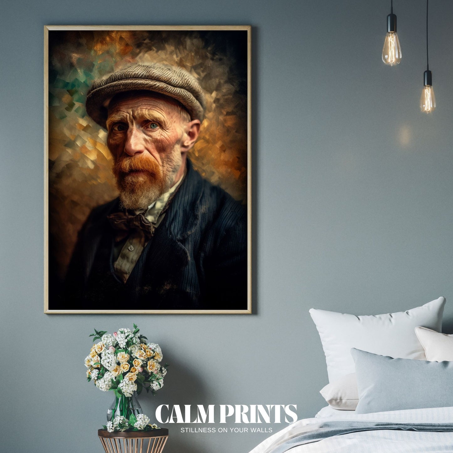 Vintage art print of a timeless face with glowing earthy undertones
