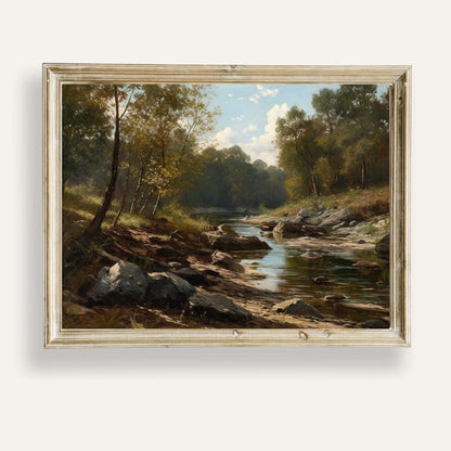Peaceful riverbank scene with calm waters and gentle natural surroundings
