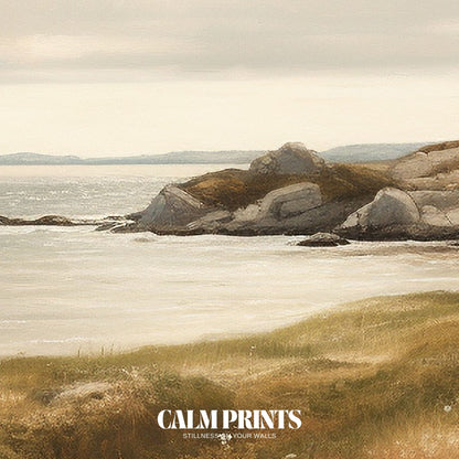 Tranquil seascape with a gentle coastal path and muted natural palette
