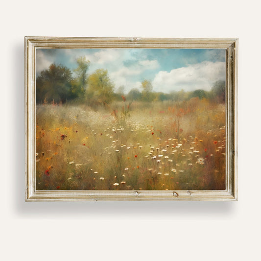 Peaceful wildflower meadow bathed in soft light and natural beauty
