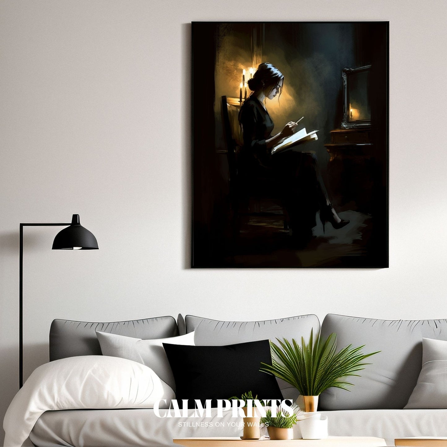 Sketch of a solitary figure at twilight immersed in peaceful thought
