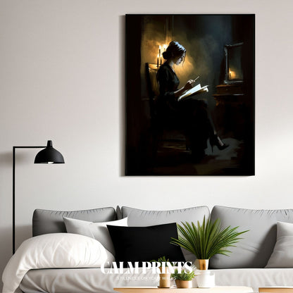 Sketch of a solitary figure at twilight immersed in peaceful thought
