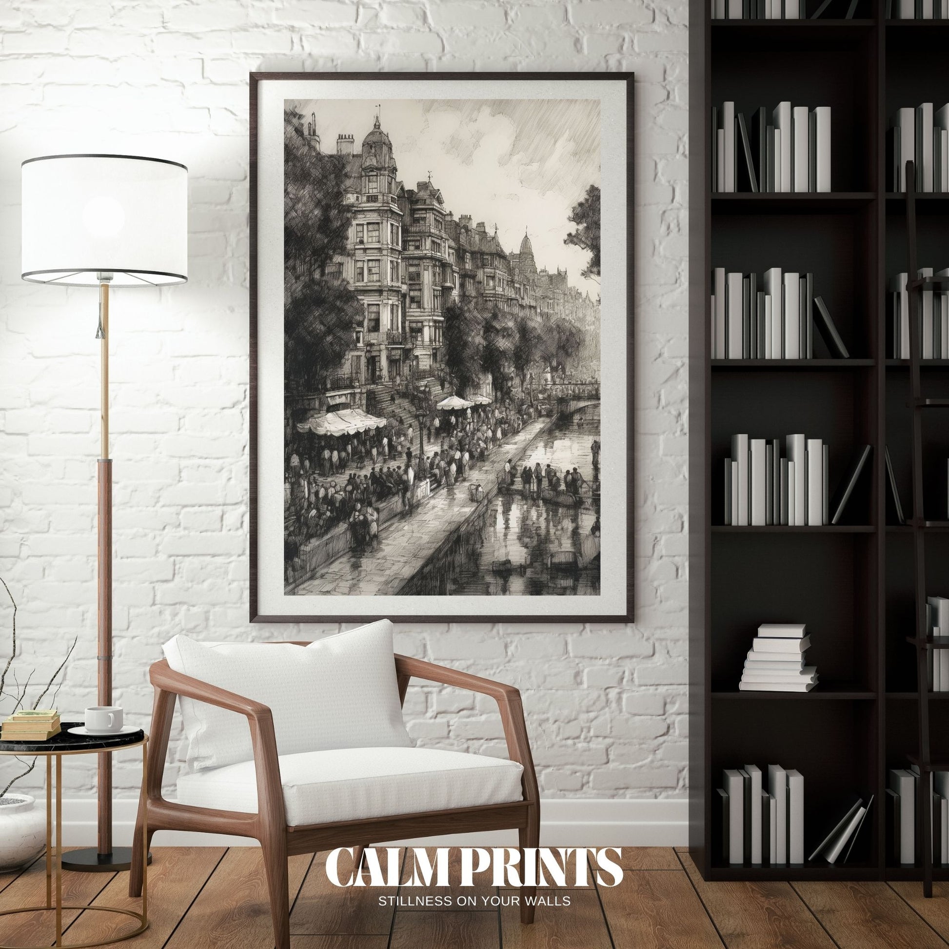 Vintage-style view of an urban street corner with historic buildings
