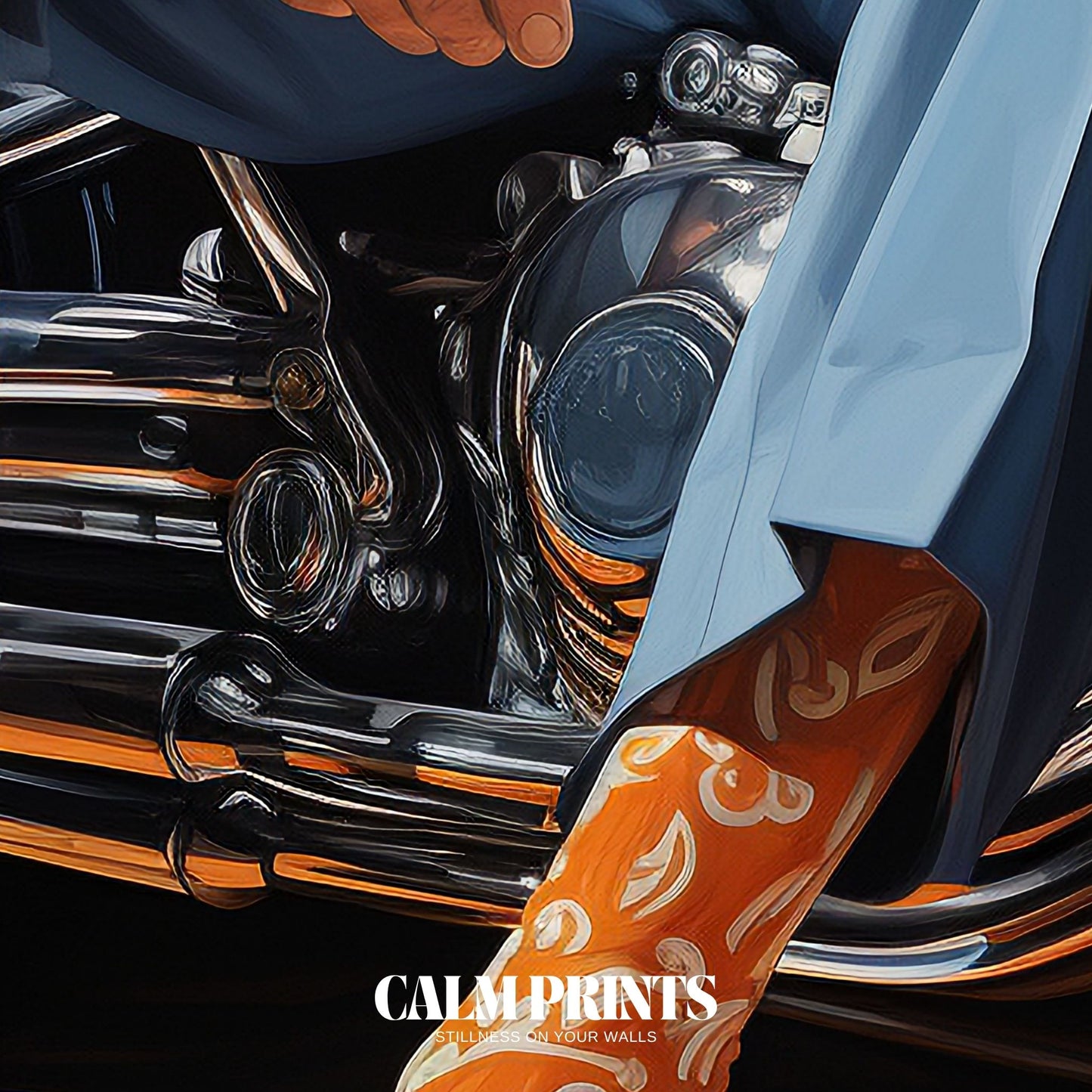 Art capturing urban elegance with a cyclist in tailored fashion
