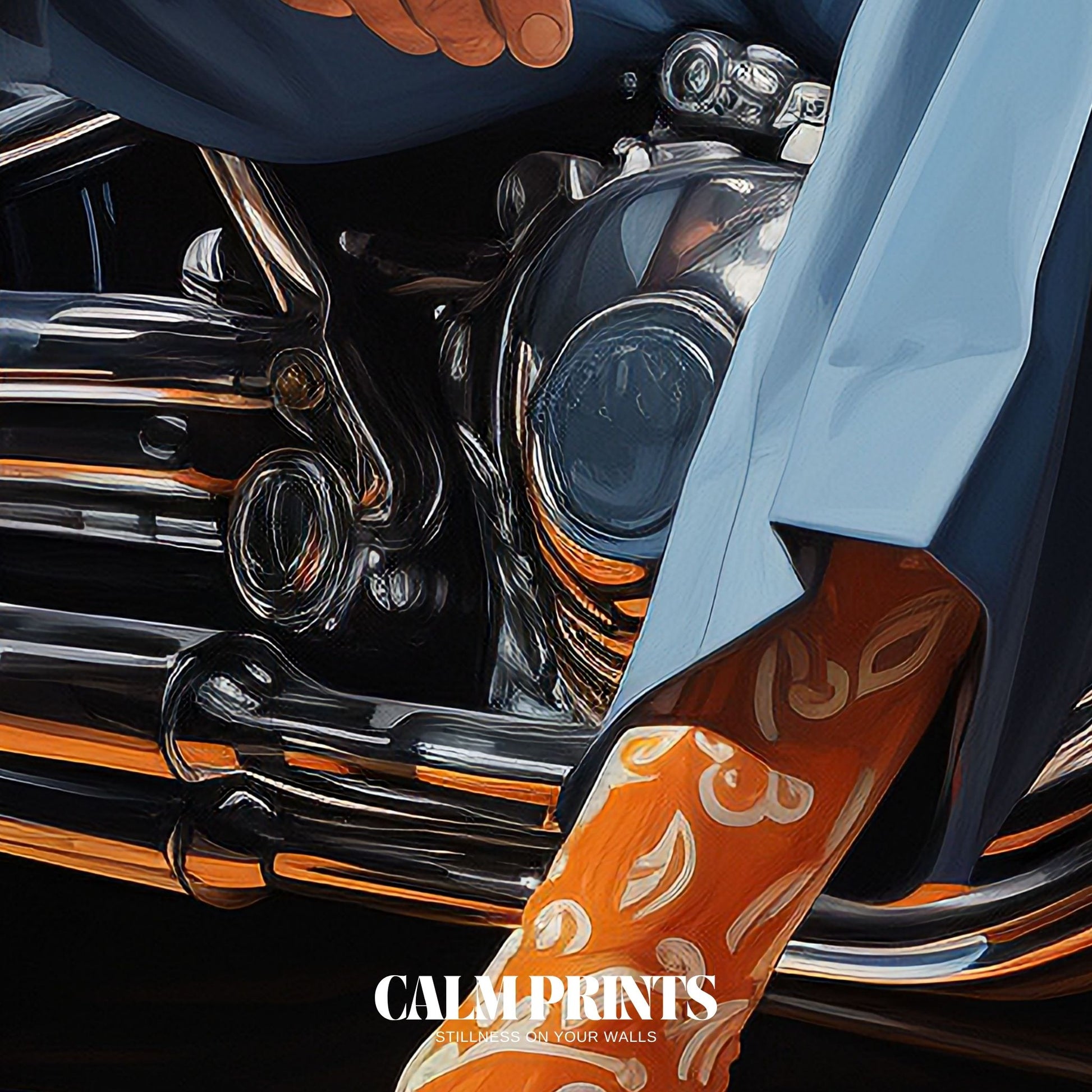 Art capturing urban elegance with a cyclist in tailored fashion
