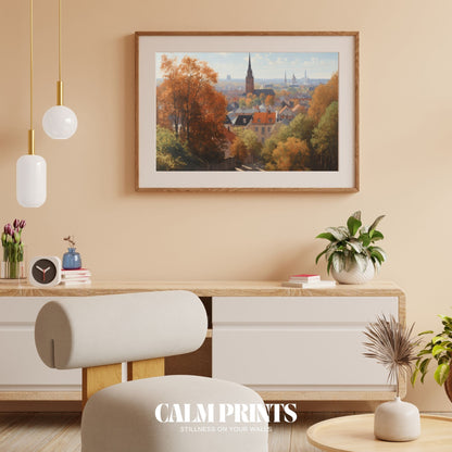 Poster of a peaceful urban street in the heart of autumn
