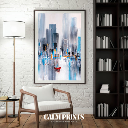 Poster showing urban geometry and city light reflections in abstraction
