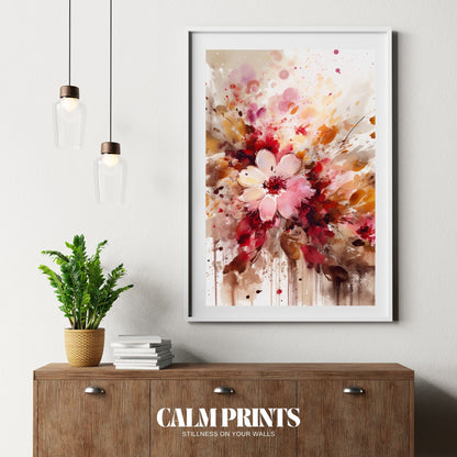 Artwork of vibrant abstract flowers in a dynamic, energetic composition