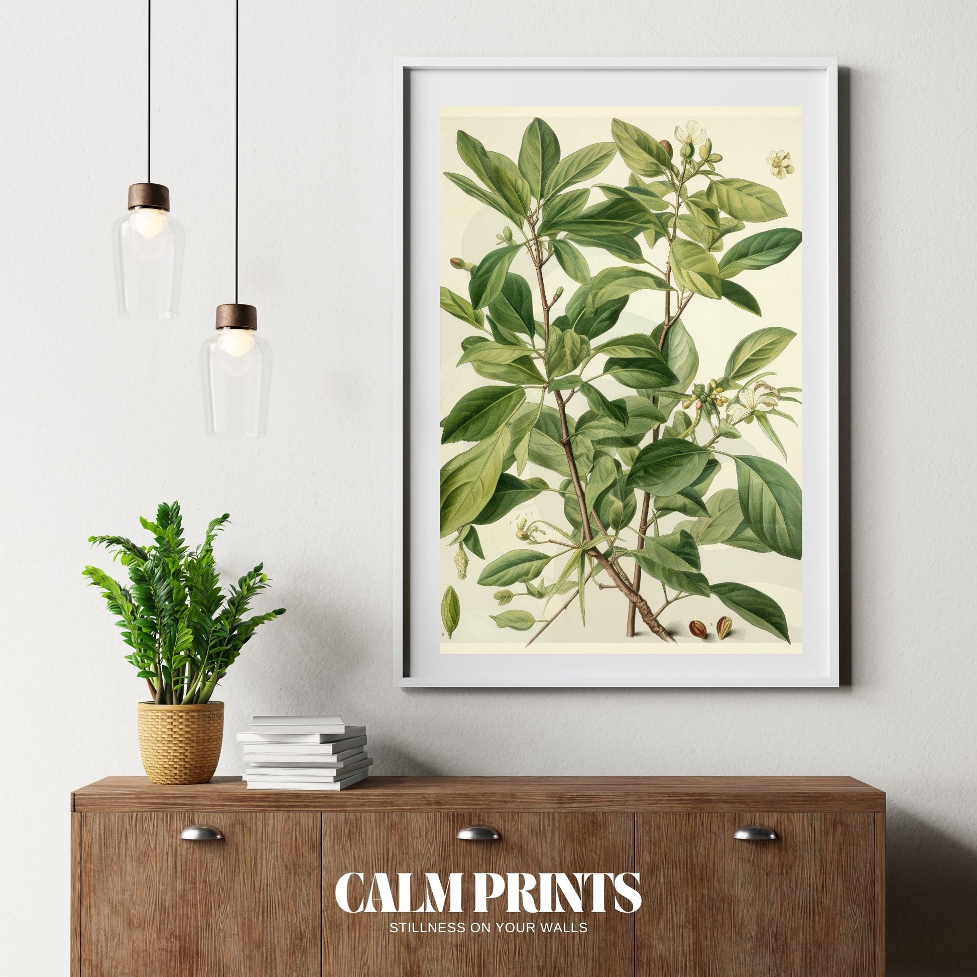 Botanical study artwork of vibrant green plants in flourishing form
