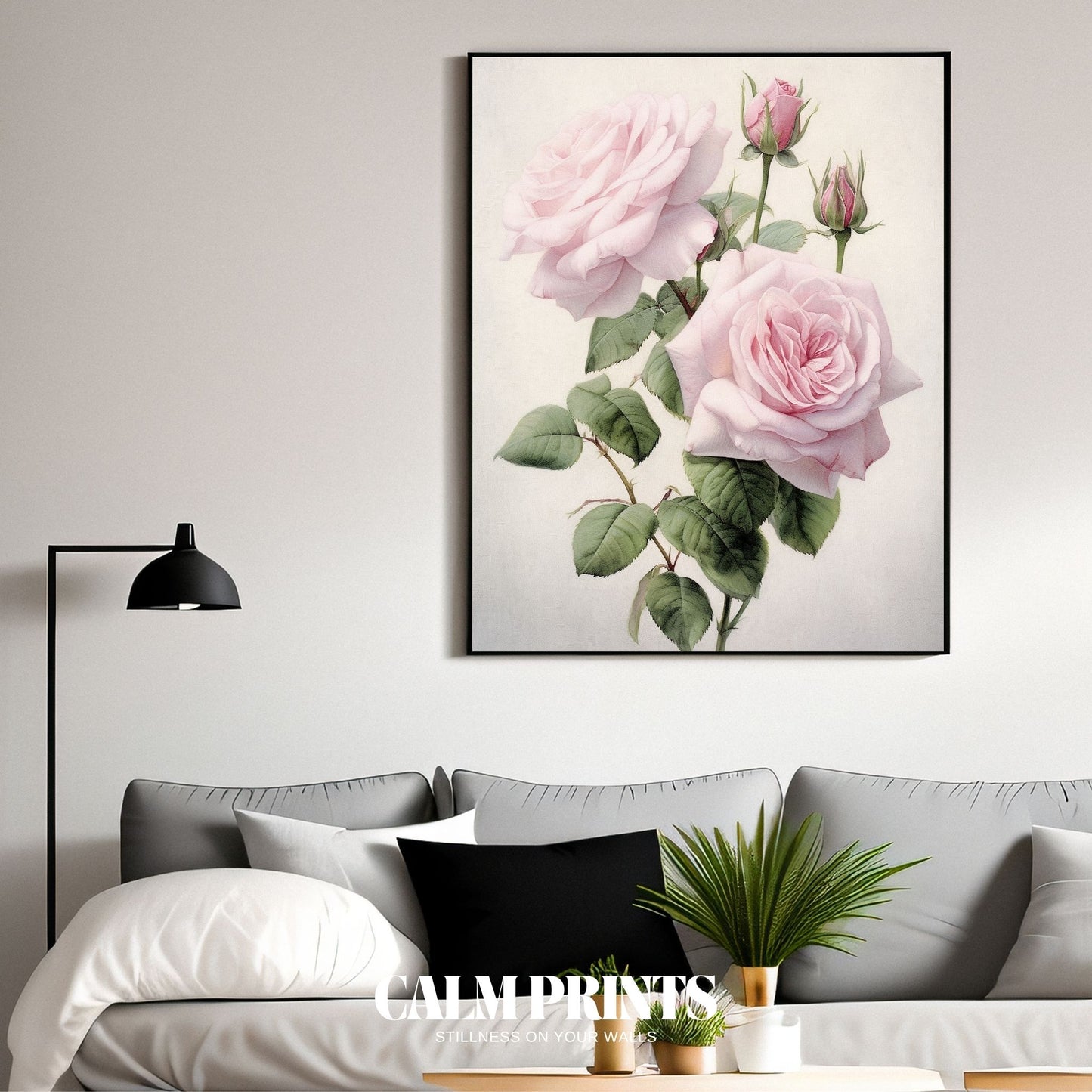 Vintage-inspired artwork of soft pink roses with timeless elegance
