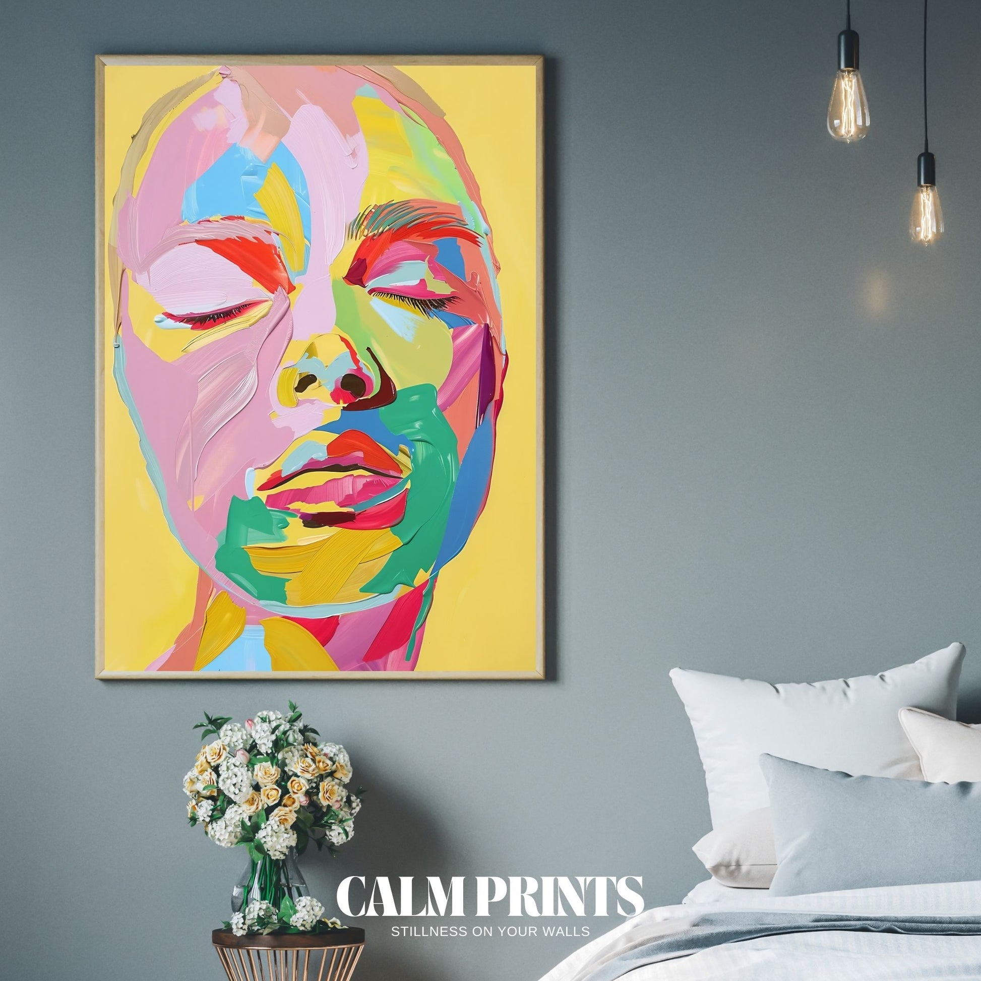 Art print of a vivid abstract portrait blending colours in perfect harmony
