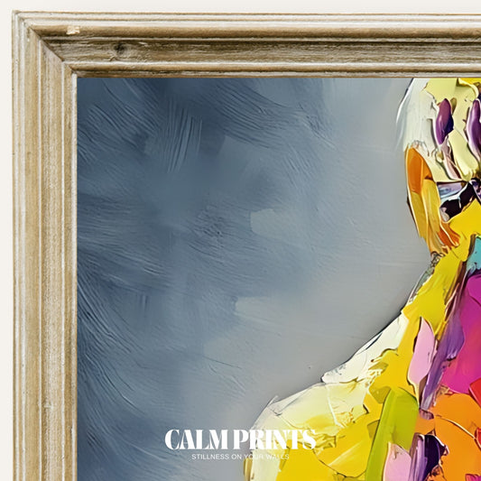 Modern art print of a vivid silhouette formed through abstract colour
