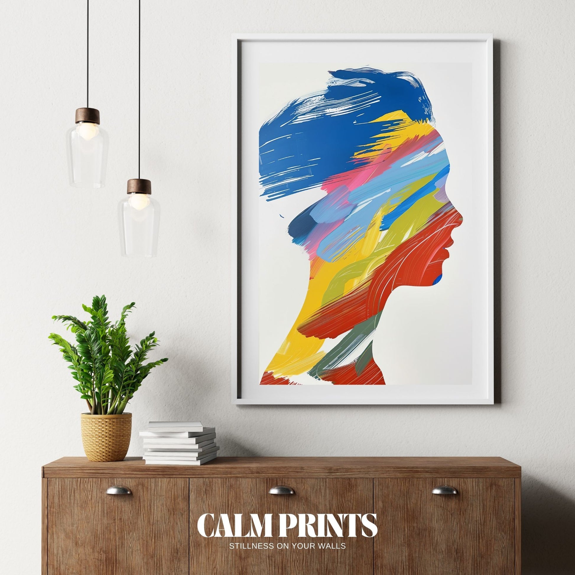 Artwork of a silhouette portrait bursting with vibrant energy and form
