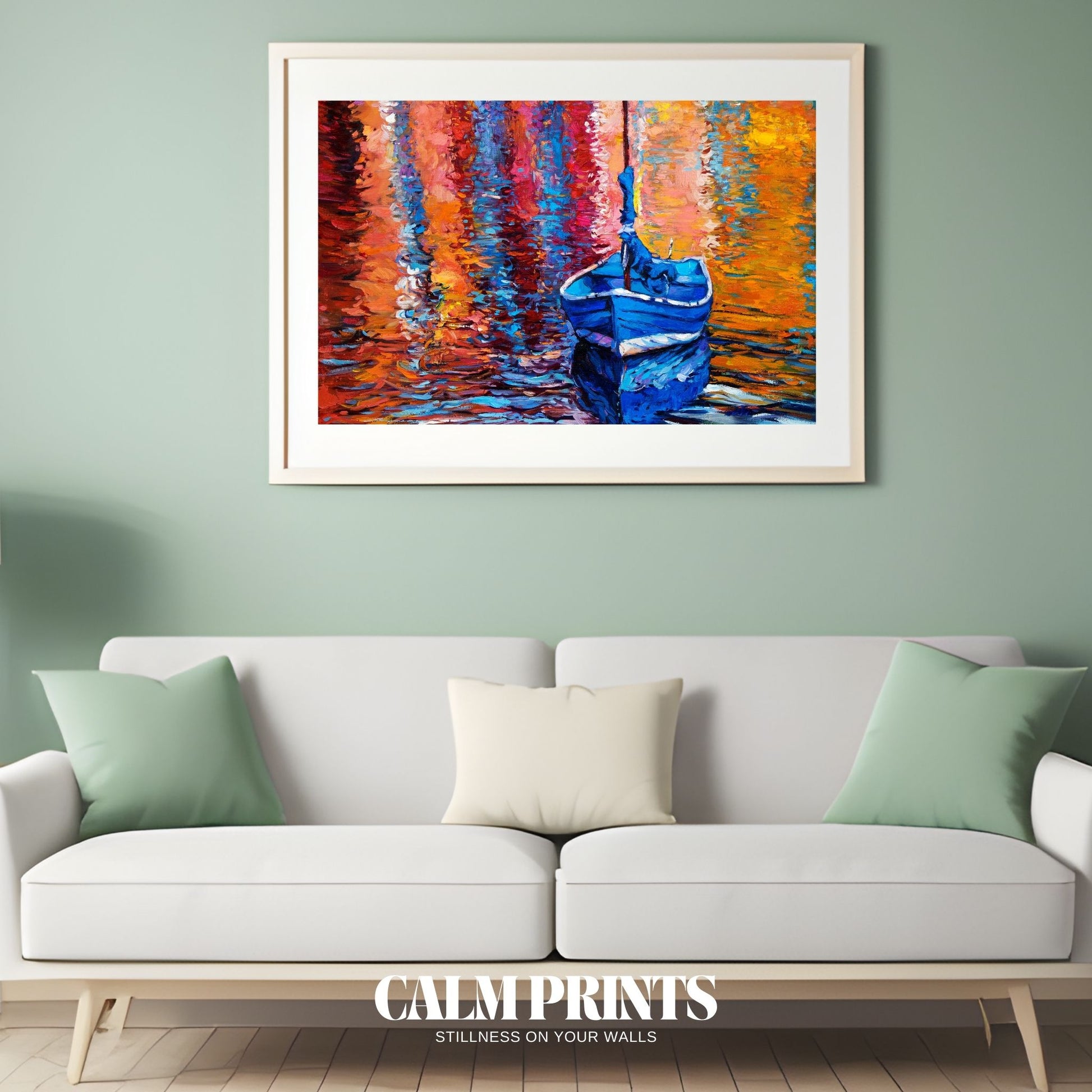 Nature artwork showing vivid reflections on a mirror-like water surface
