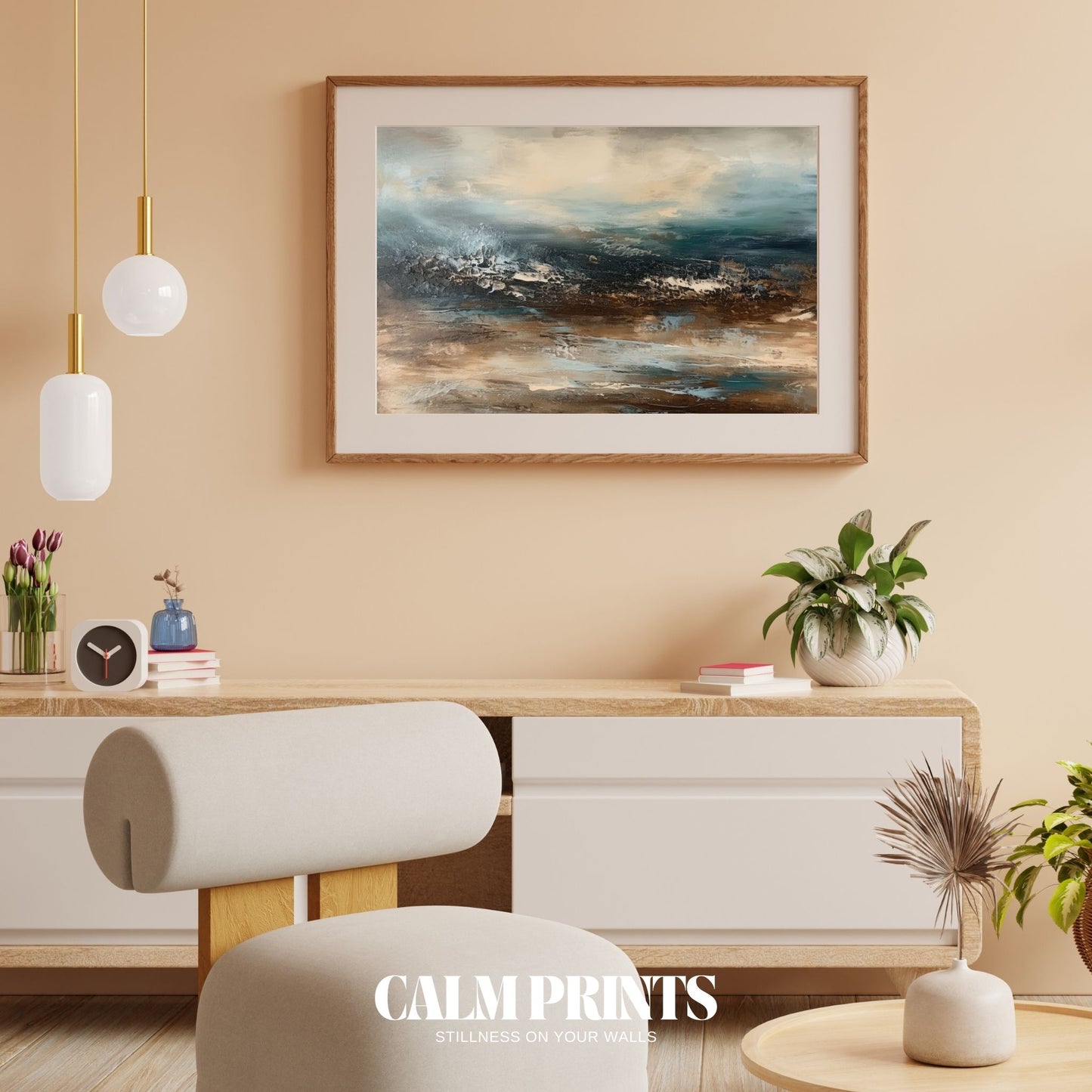 Warm earthy poster featuring soft abstract wave patterns