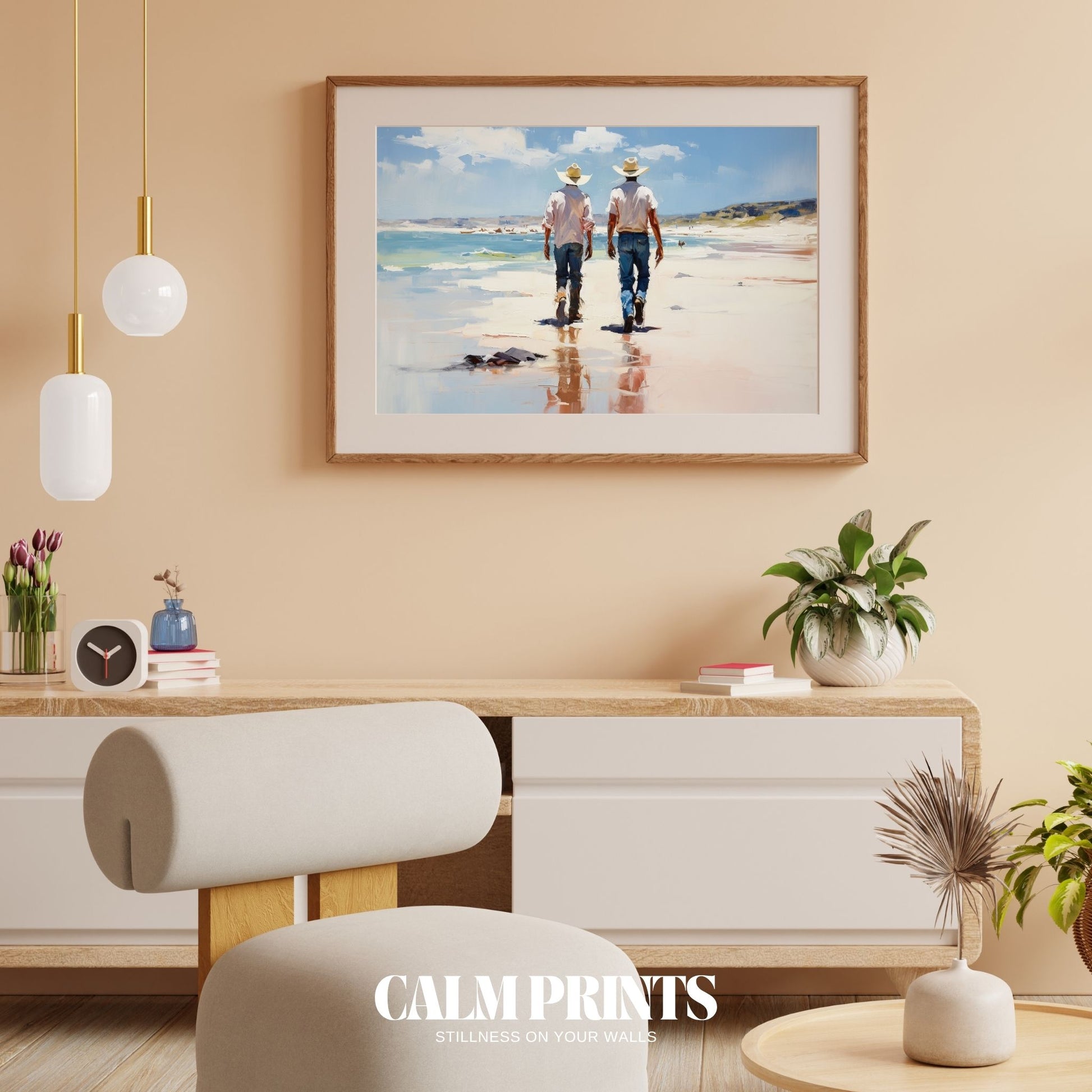 Poster capturing a Western-style seaside walk under open skies
