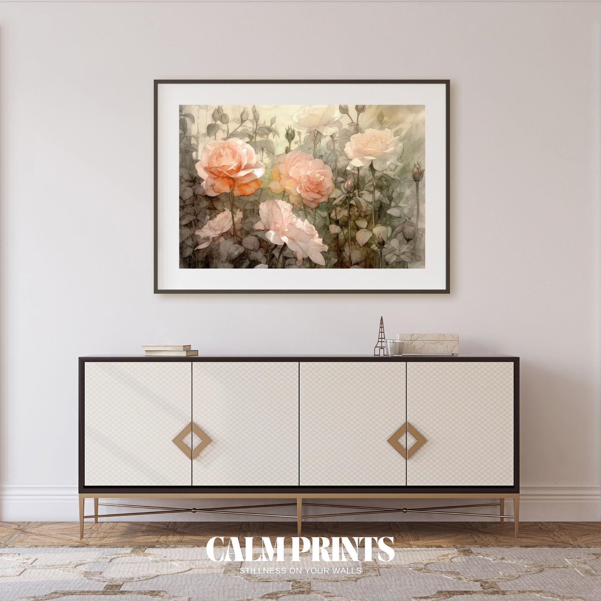 Print of whimsical blooms in dreamy pastels with a calming, airy feel

