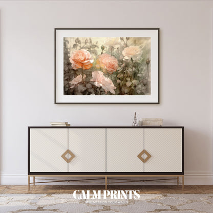 Print of whimsical blooms in dreamy pastels with a calming, airy feel
