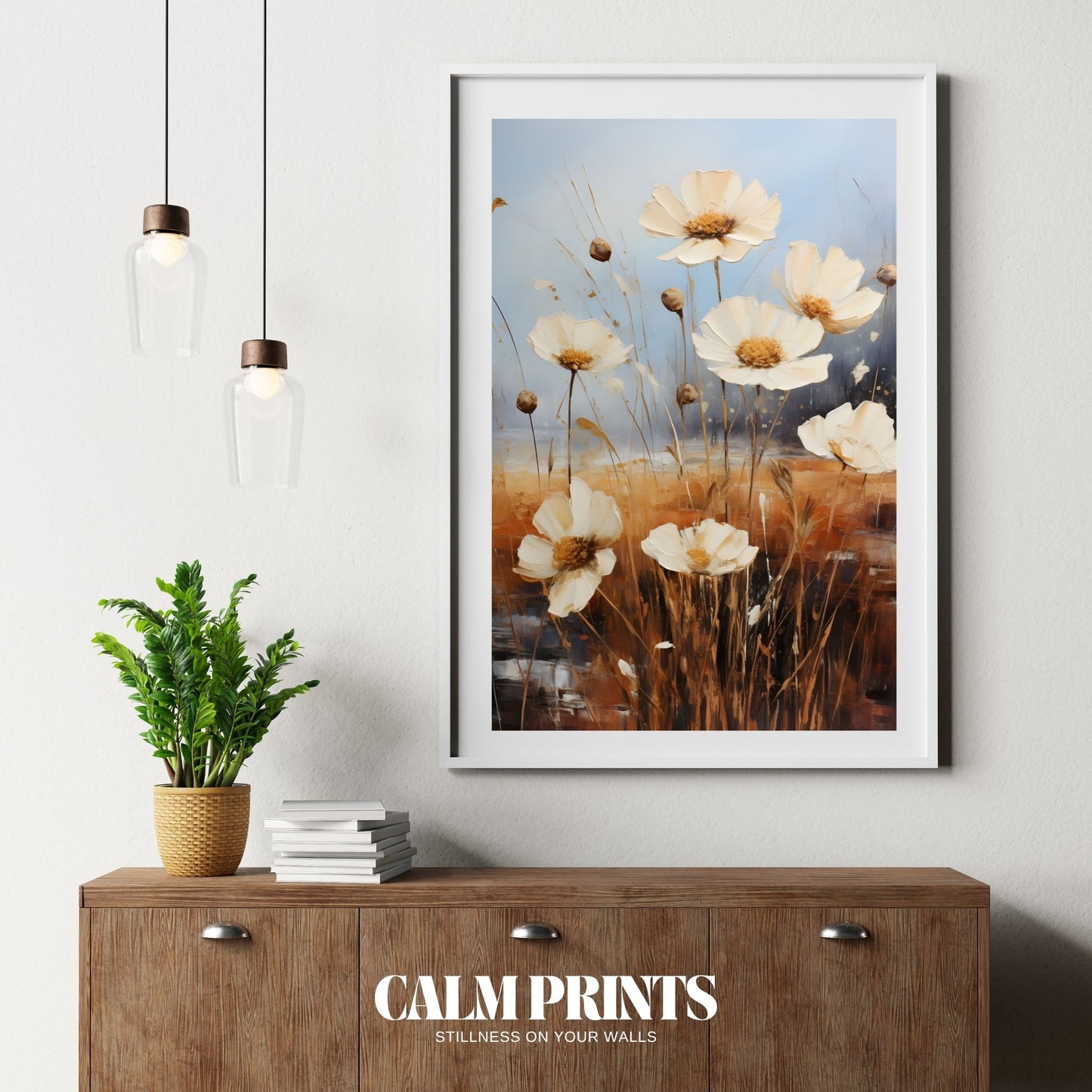 Nature scene with white flowers blooming quietly in an autumn setting
